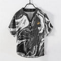 Nimara Ritual Cotton Tai Chi Pattern Men's Short Sleeve Half Button Shirt