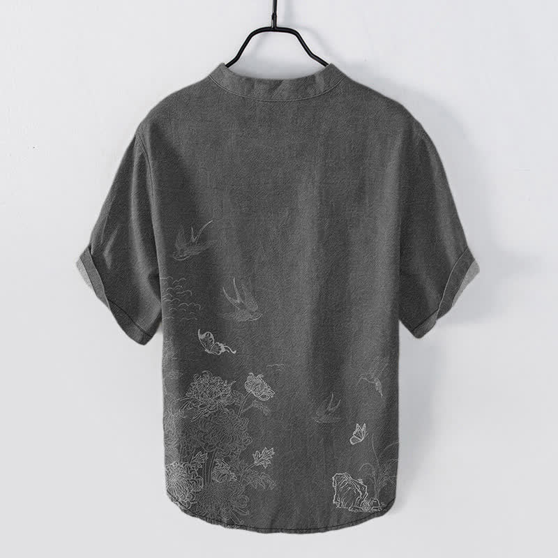 Nimara Ritual Swallow Lotus Butterfly Men's Short Sleeve Shirt
