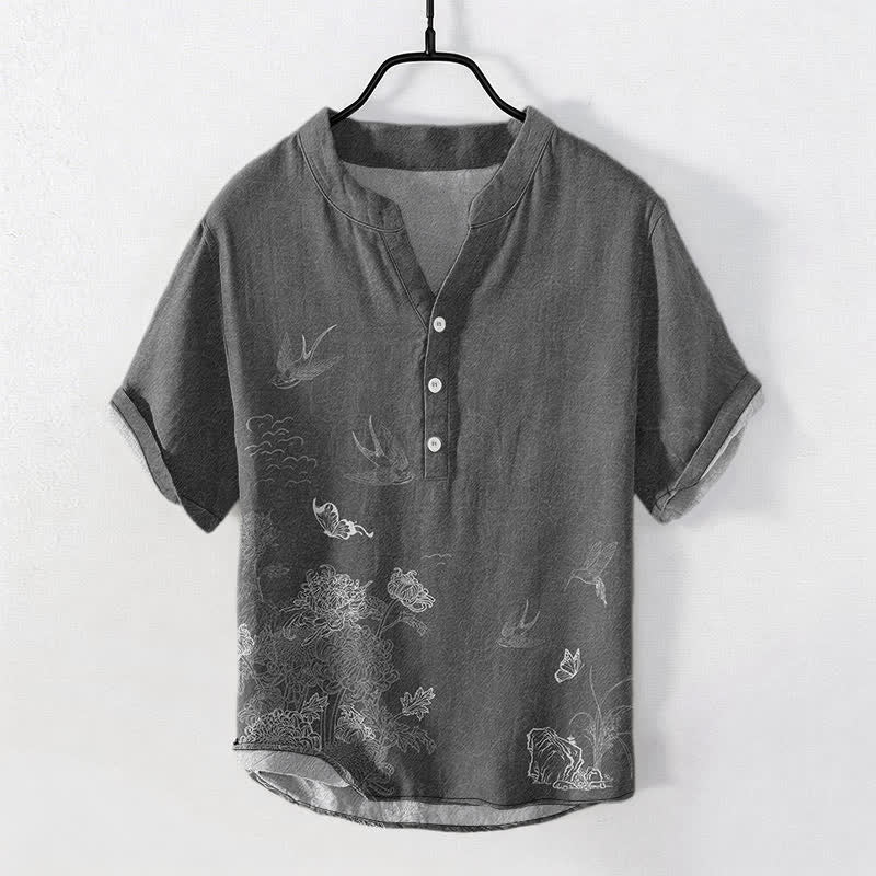 Nimara Ritual Swallow Lotus Butterfly Men's Short Sleeve Shirt