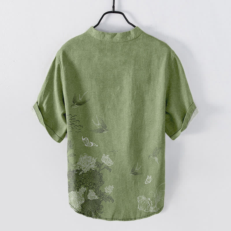 Nimara Ritual Swallow Lotus Butterfly Men's Short Sleeve Shirt