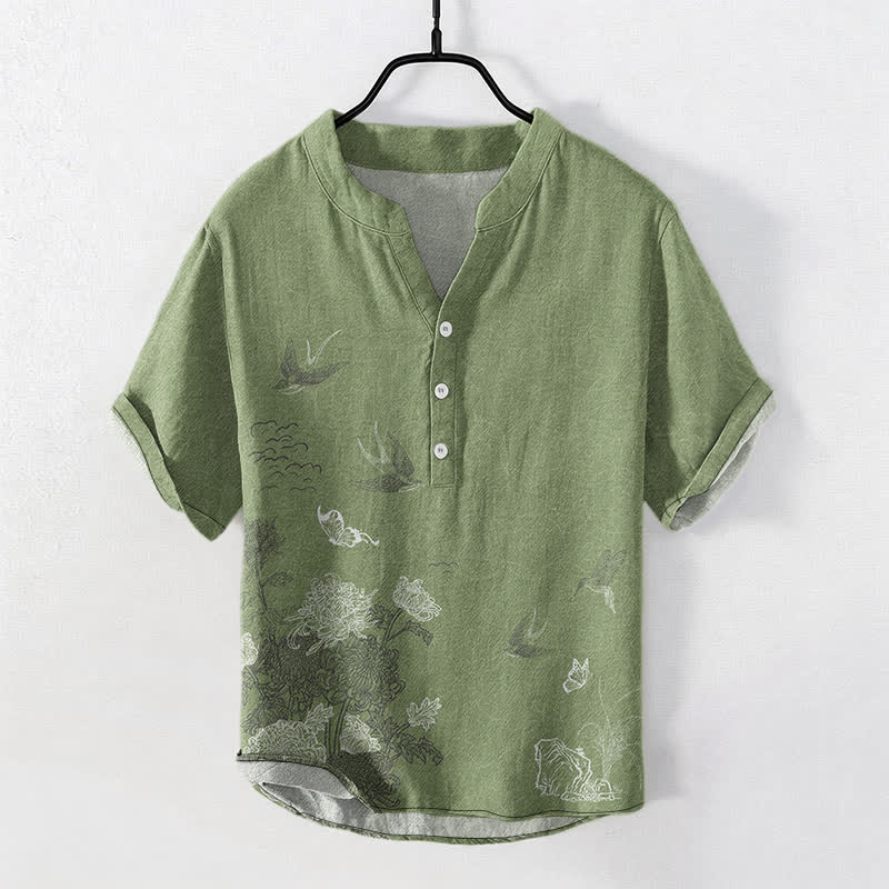 Nimara Ritual Swallow Lotus Butterfly Men's Short Sleeve Shirt