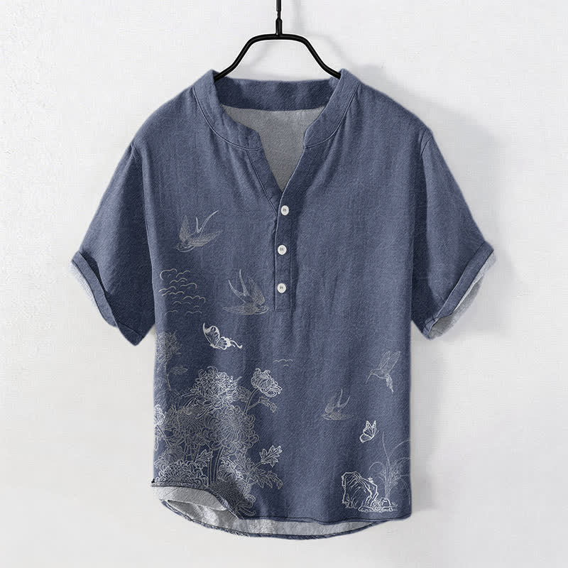 Nimara Ritual Swallow Lotus Butterfly Men's Short Sleeve Shirt