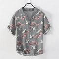 Nimara Ritual Crane Plum Blossom Men's Henley Short Sleeve Shirt