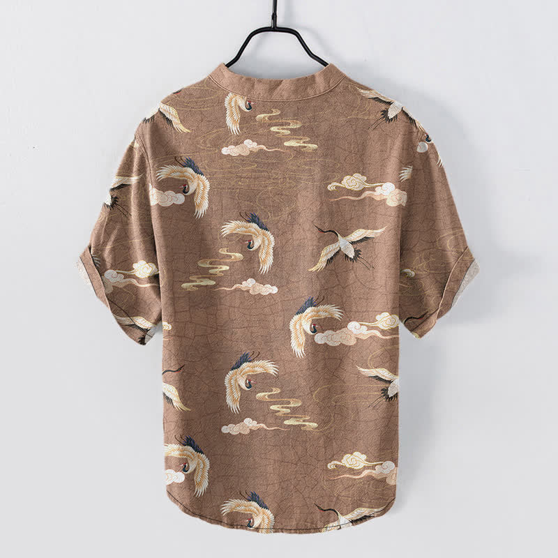 Nimara Ritual Flying Birds Cloud Men's Short Sleeve Half Button Shirt