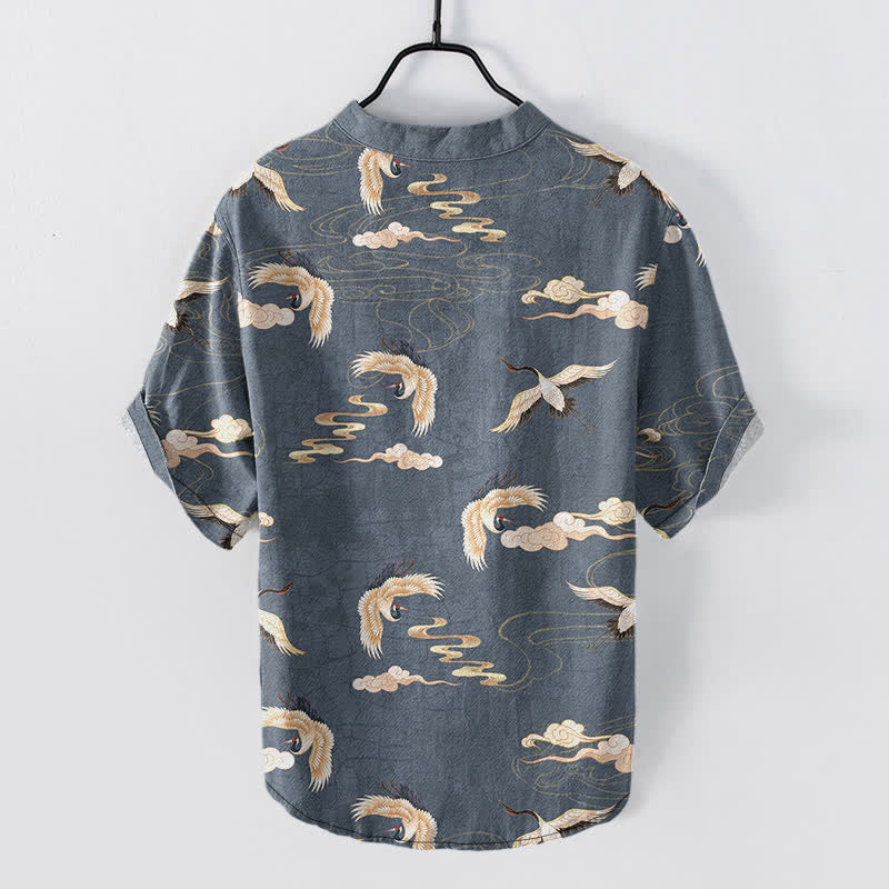 Nimara Ritual Flying Birds Cloud Men's Short Sleeve Half Button Shirt