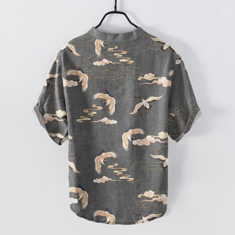 Nimara Ritual Flying Birds Cloud Men's Short Sleeve Half Button Shirt