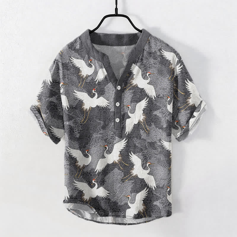 Nimara Ritual Crane Short Sleeve Men's Shirt Resort Casual