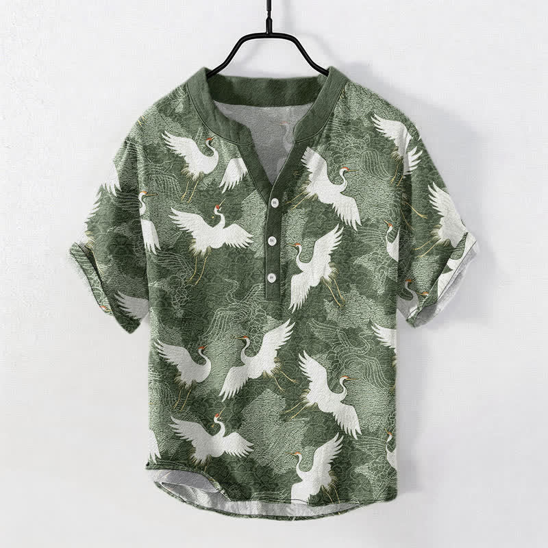 Nimara Ritual Crane Short Sleeve Men's Shirt Resort Casual