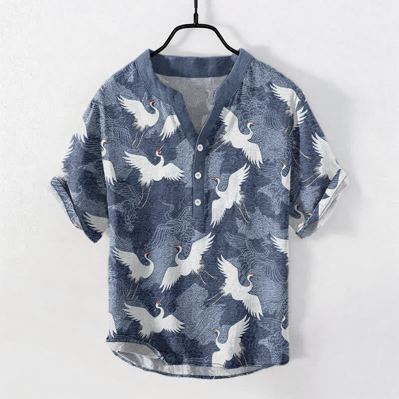 Nimara Ritual Crane Short Sleeve Men's Shirt Resort Casual