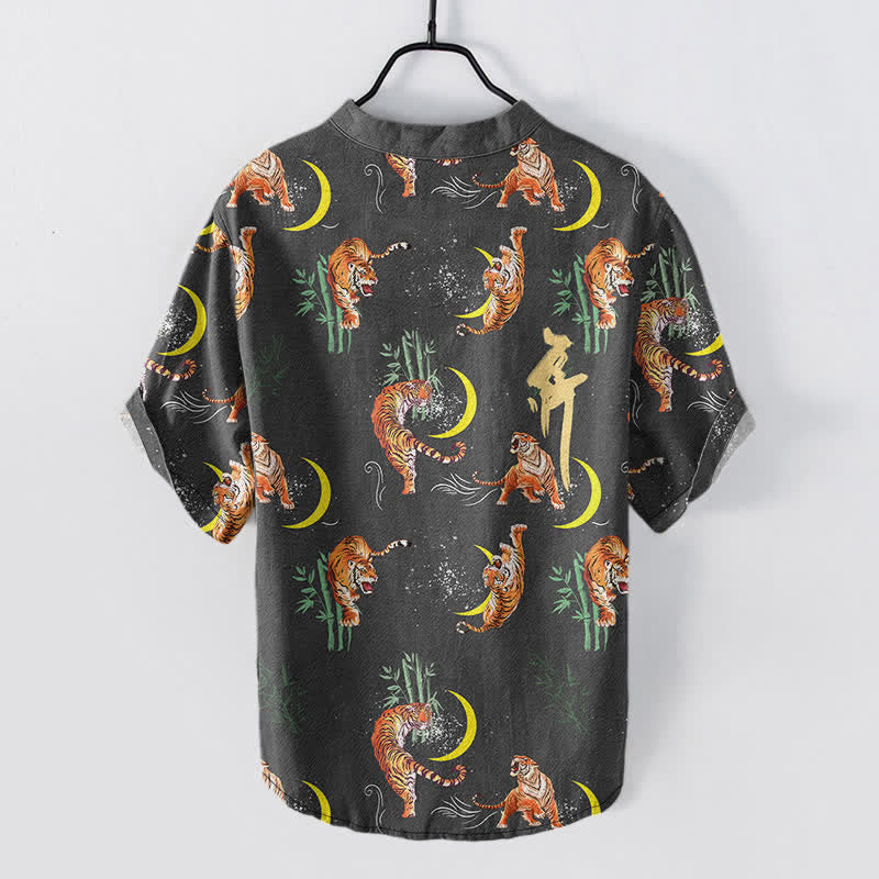 Nimara Ritual Tiger Moon Bamboo Men's Short Sleeve Resort Shirt