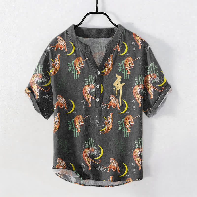 Nimara Ritual Tiger Moon Bamboo Men's Short Sleeve Resort Shirt