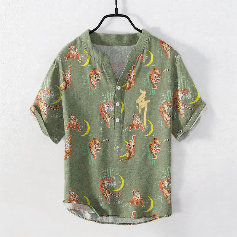 Nimara Ritual Tiger Moon Bamboo Men's Short Sleeve Resort Shirt