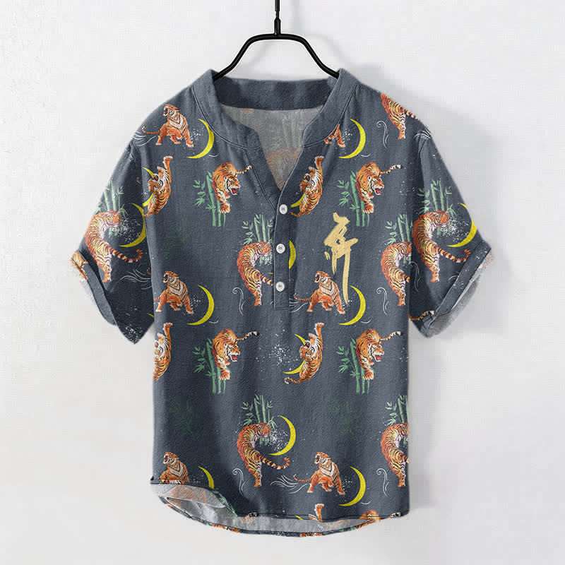 Nimara Ritual Tiger Moon Bamboo Men's Short Sleeve Resort Shirt