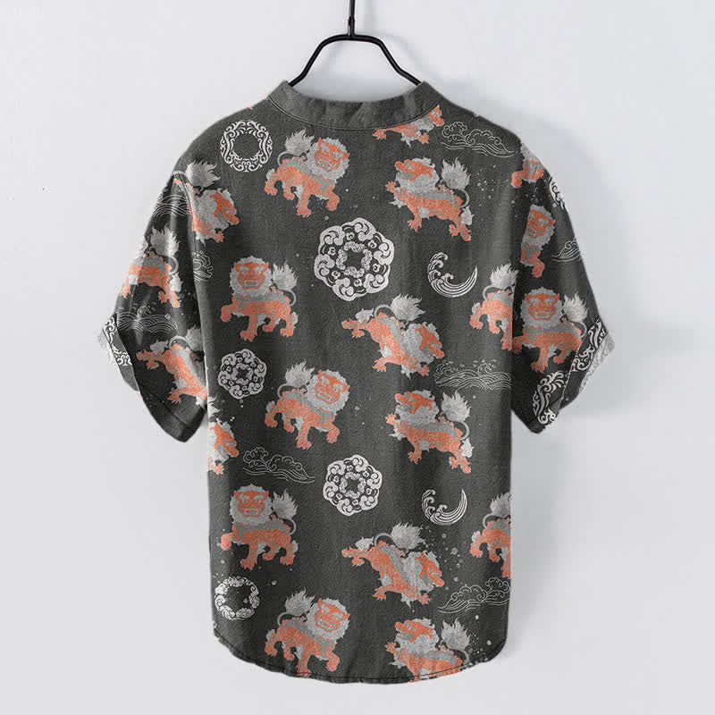 Nimara Ritual Cotton Lion Waves Cloud Men's Short Sleeve Shirt Lightweight Resort Boxy Fit