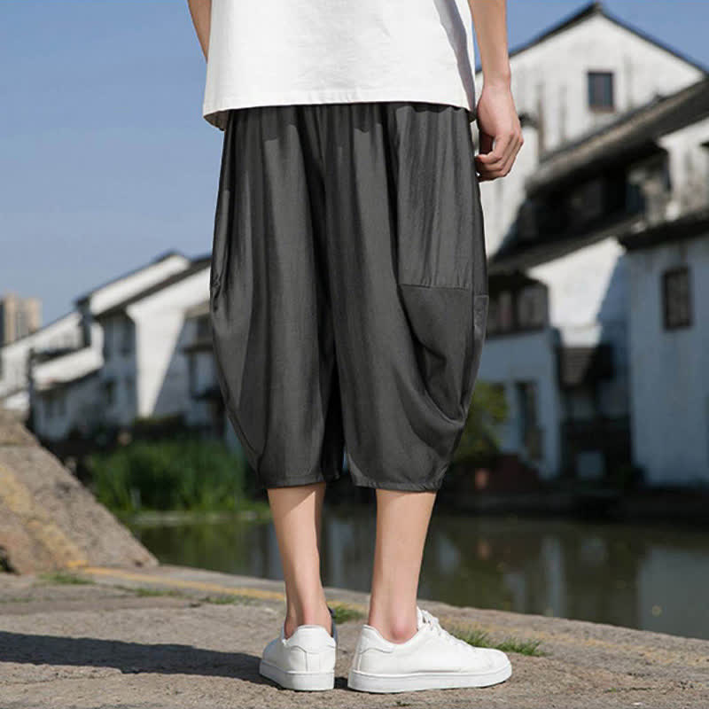 Nimara Ritual Summer Elastic Waist Drawstring Solid Color Half Men's Tapered Pants With Pockets