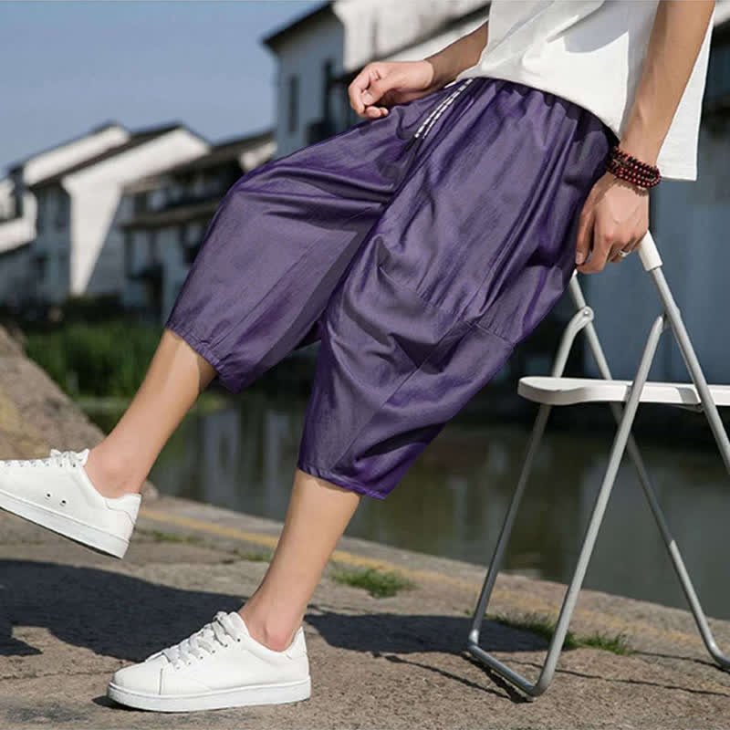 Nimara Ritual Summer Elastic Waist Drawstring Solid Color Half Men's Tapered Pants With Pockets