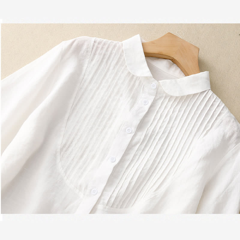 Nimara Ritual Spring Pleated Pintuck Peter Pan Collar Half Sleeve Women's Shirt