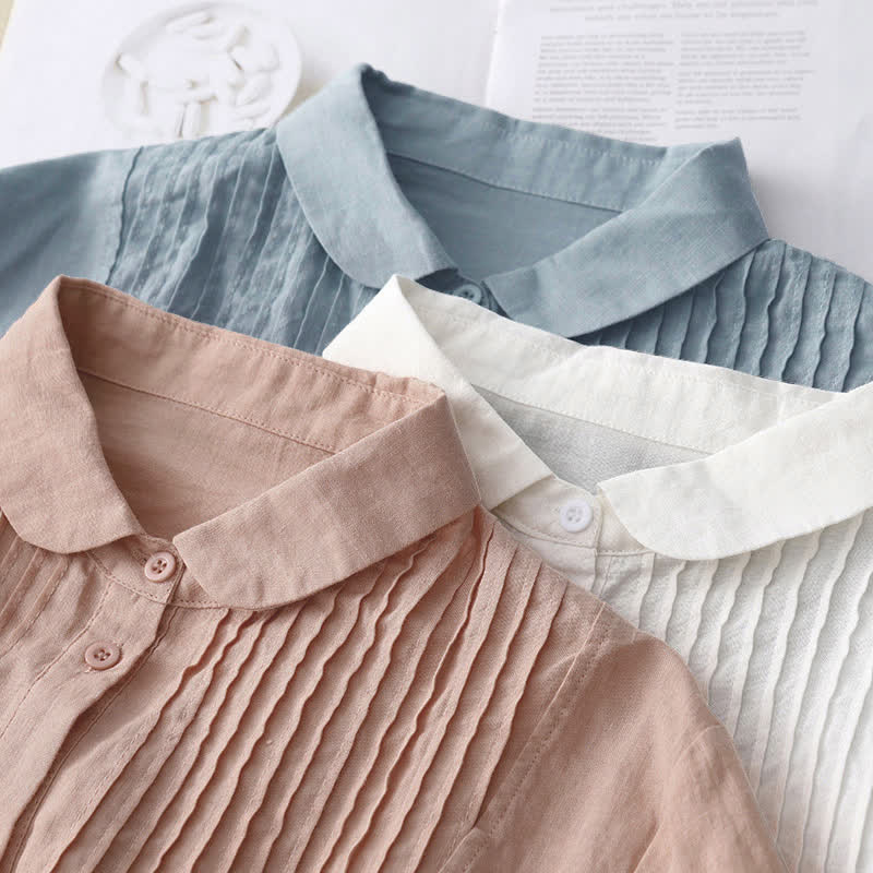 Nimara Ritual Spring Pleated Pintuck Peter Pan Collar Half Sleeve Women's Shirt