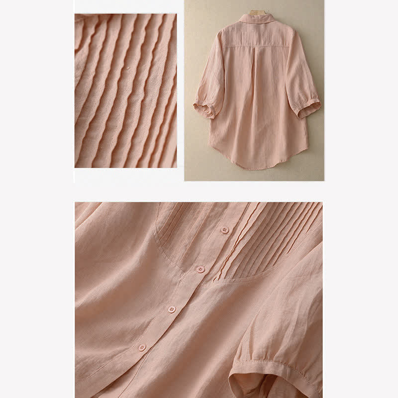 Nimara Ritual Spring Pleated Pintuck Peter Pan Collar Half Sleeve Women's Shirt