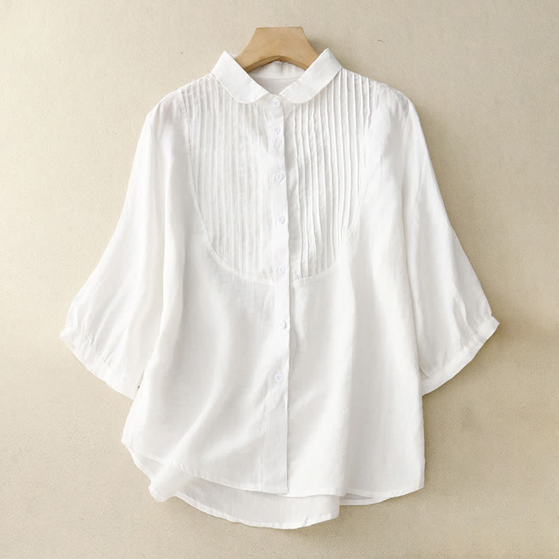 Nimara Ritual Spring Pleated Pintuck Peter Pan Collar Half Sleeve Women's Shirt