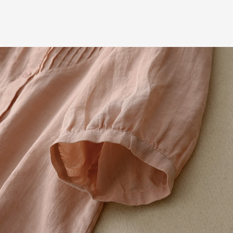 Nimara Ritual Spring Pleated Pintuck Peter Pan Collar Half Sleeve Women's Shirt