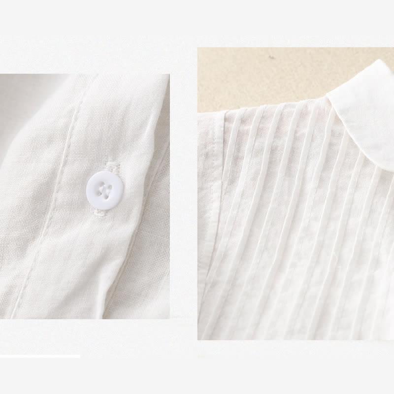 Nimara Ritual Spring Pleated Pintuck Peter Pan Collar Half Sleeve Women's Shirt