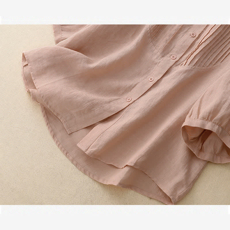 Nimara Ritual Spring Pleated Pintuck Peter Pan Collar Half Sleeve Women's Shirt