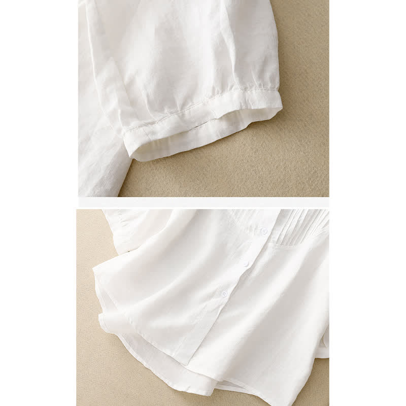 Nimara Ritual Spring Pleated Pintuck Peter Pan Collar Half Sleeve Women's Shirt