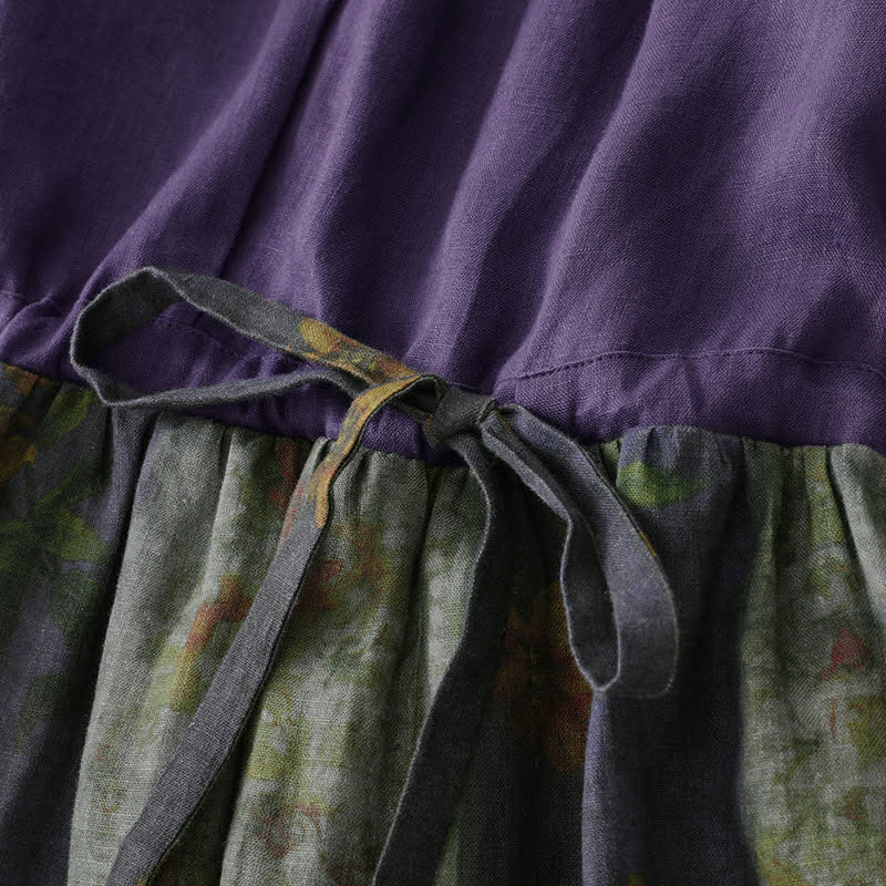 Nimara Ritual Summer V Neck Drawstring Waist Floral Short Sleeve Below Knee Dress With Pockets