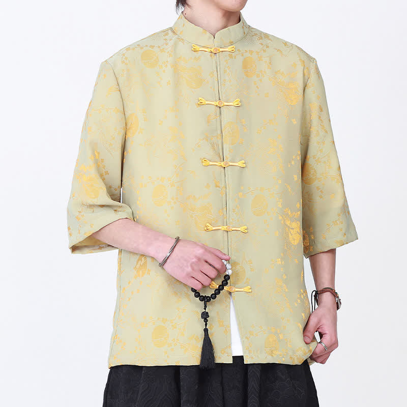 Nimara Ritual Summer Vintage Elegant Mandarin Collar Gold Cloud Pattern Elbow Sleeve Men's Shirt
