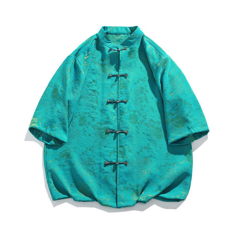 Nimara Ritual Summer Vintage Elegant Mandarin Collar Gold Cloud Pattern Elbow Sleeve Men's Shirt