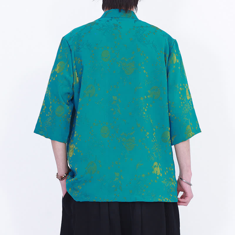 Nimara Ritual Summer Vintage Elegant Mandarin Collar Gold Cloud Pattern Elbow Sleeve Men's Shirt
