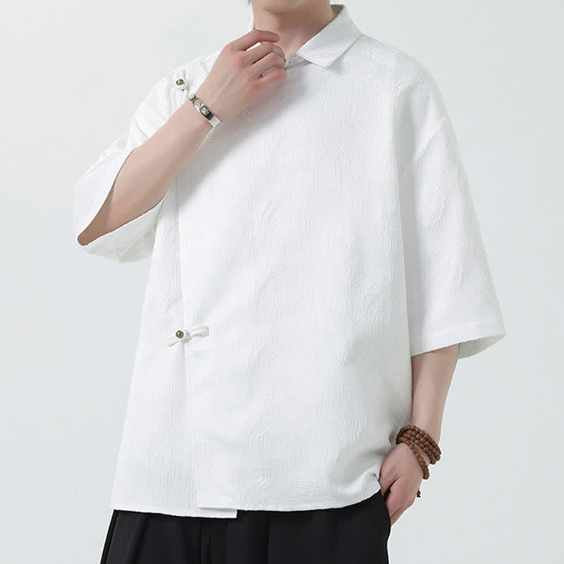 Nimara Ritual Summer Mandarin Collar Textured Jacquard Men's Elbow Sleeve Shirt