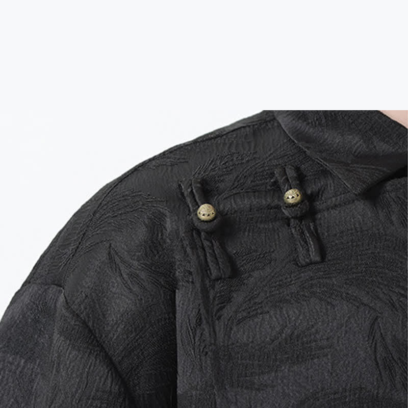 Nimara Ritual Summer Mandarin Collar Textured Jacquard Men's Elbow Sleeve Shirt