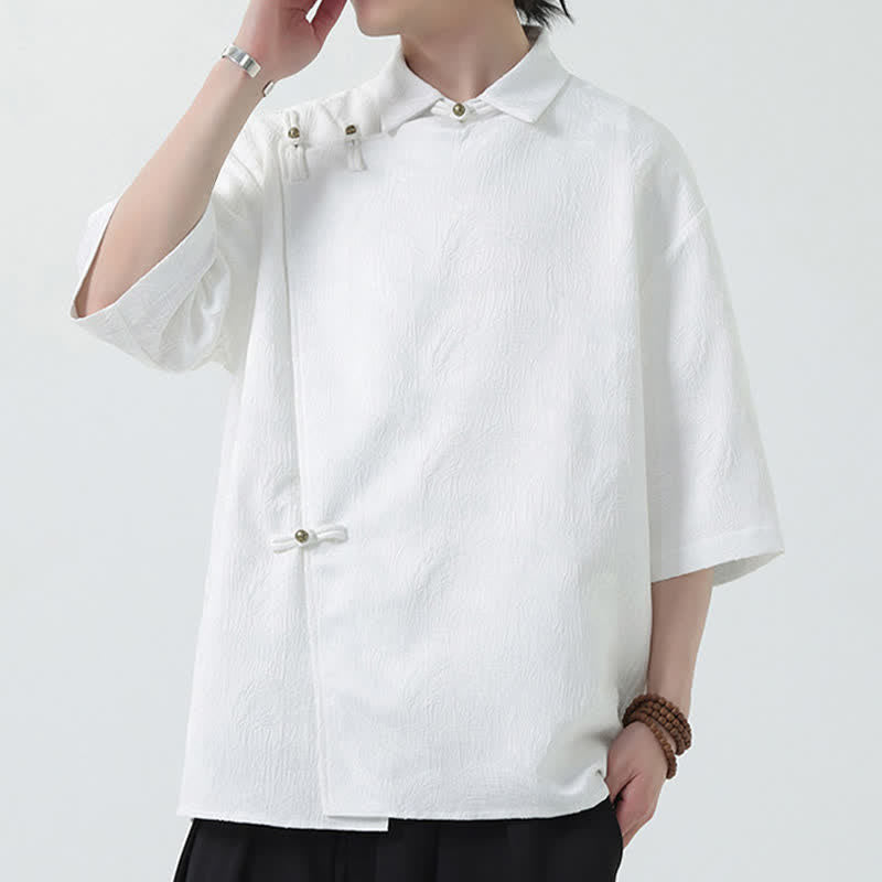 Nimara Ritual Summer Mandarin Collar Textured Jacquard Men's Elbow Sleeve Shirt