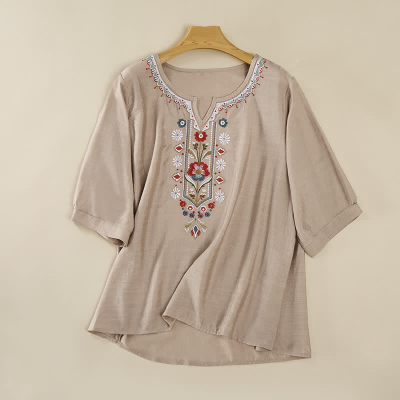 Nimara Ritual Spring Boho Embroidered Elbow-Length Sleeve Women's T-Shirts