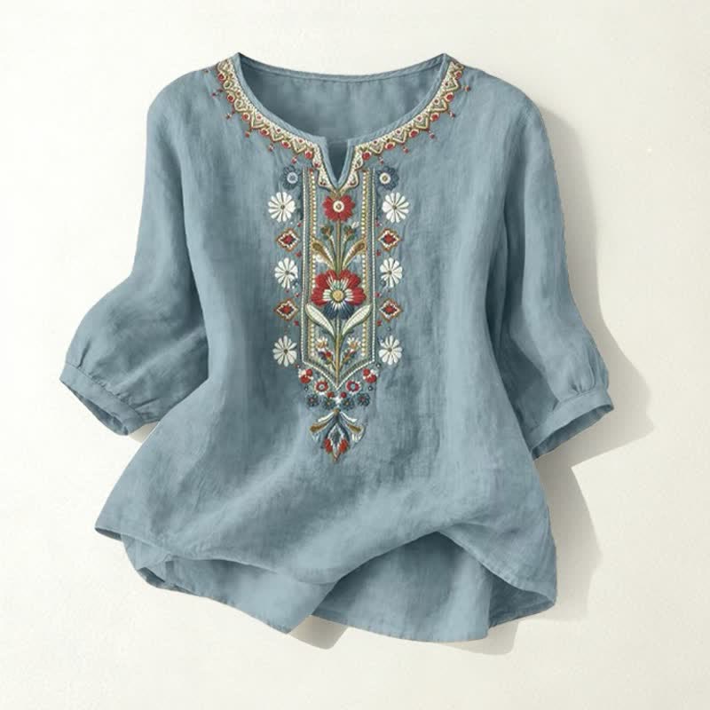 Nimara Ritual Spring Boho Embroidered Elbow-Length Sleeve Women's T-Shirts