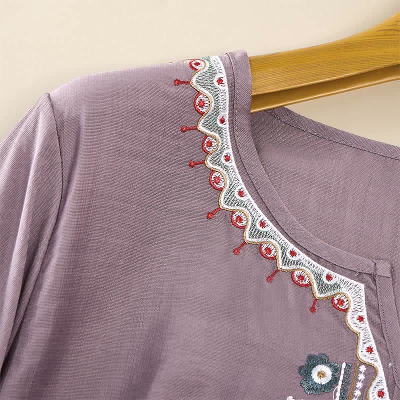 Nimara Ritual Spring Boho Embroidered Elbow-Length Sleeve Women's T-Shirts