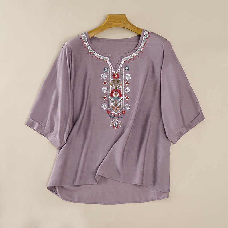 Nimara Ritual Spring Boho Embroidered Elbow-Length Sleeve Women's T-Shirts