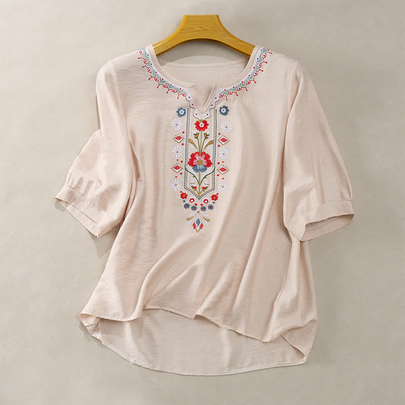 Nimara Ritual Spring Boho Embroidered Elbow-Length Sleeve Women's T-Shirts