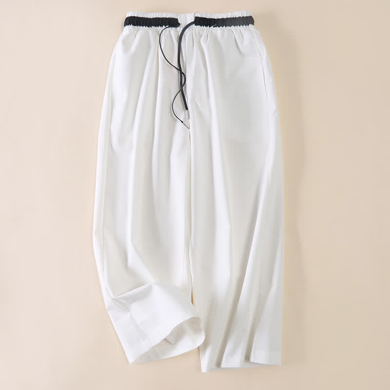 Nimara Ritual Commute Drawstring Cotton Cropped Women's Wide Leg Pants With Pockets