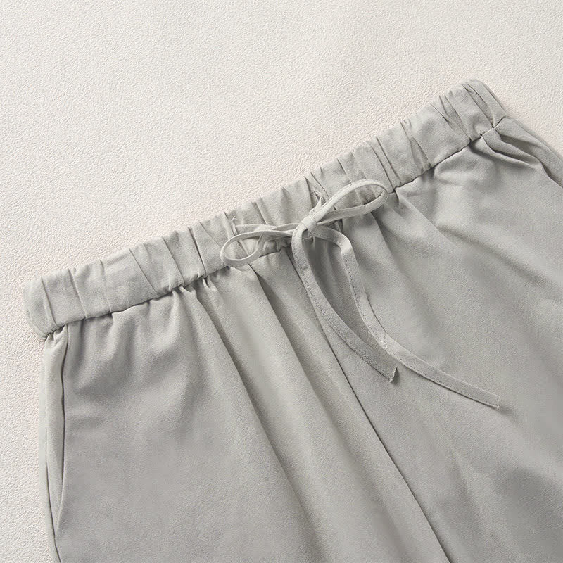 Nimara Ritual Summer Lace-trimmed Hem Solid Color Women's Tapered Pants With Pockets