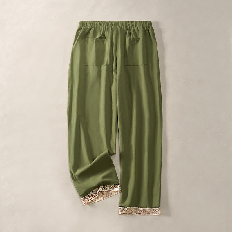 Nimara Ritual Summer Lace-trimmed Hem Solid Color Women's Tapered Pants With Pockets