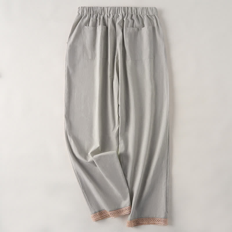 Nimara Ritual Summer Lace-trimmed Hem Solid Color Women's Tapered Pants With Pockets