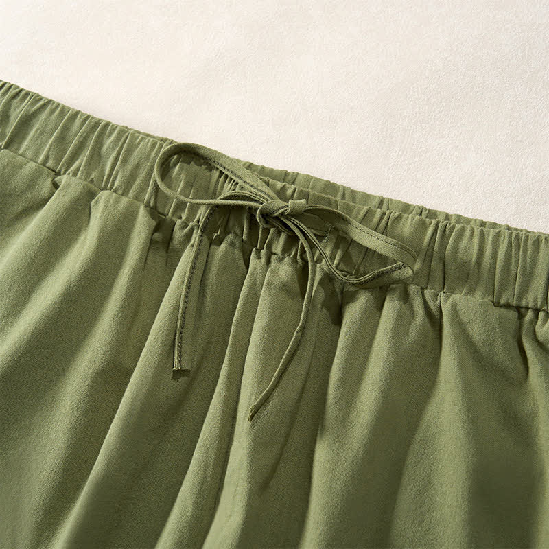 Nimara Ritual Summer Lace-trimmed Hem Solid Color Women's Tapered Pants With Pockets