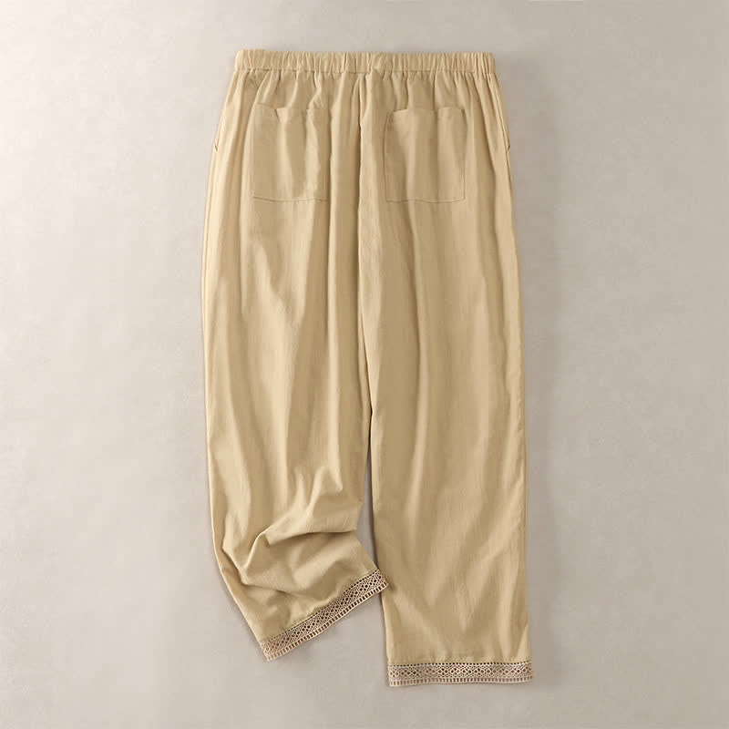 Nimara Ritual Summer Lace-trimmed Hem Solid Color Women's Tapered Pants With Pockets