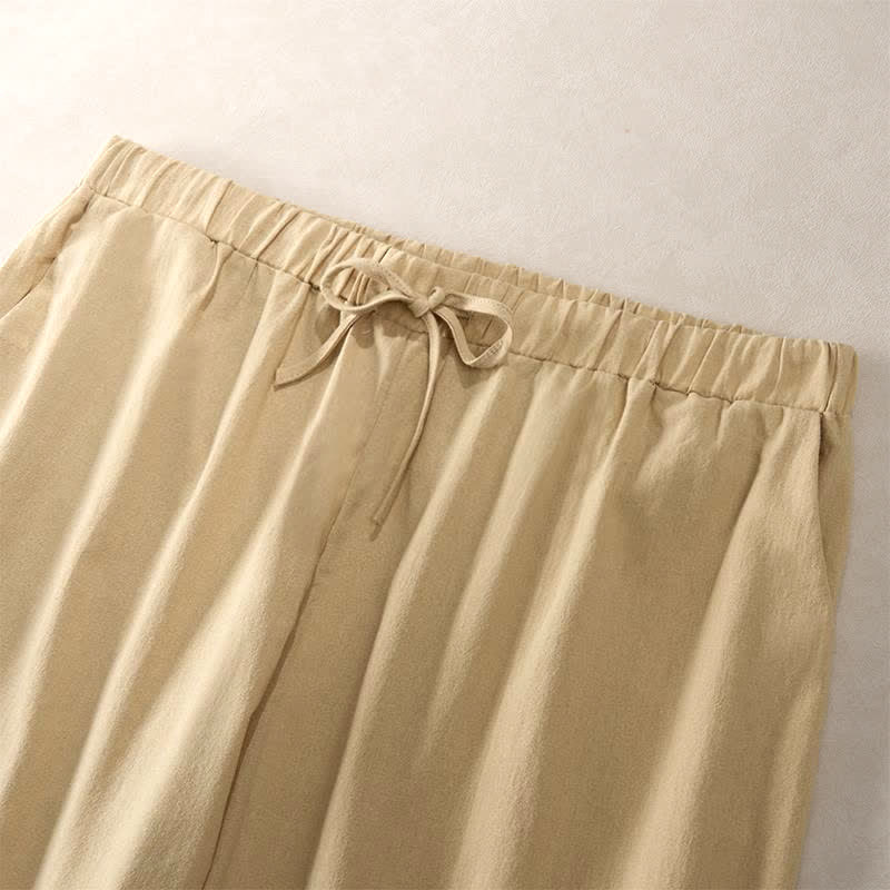 Nimara Ritual Summer Lace-trimmed Hem Solid Color Women's Tapered Pants With Pockets