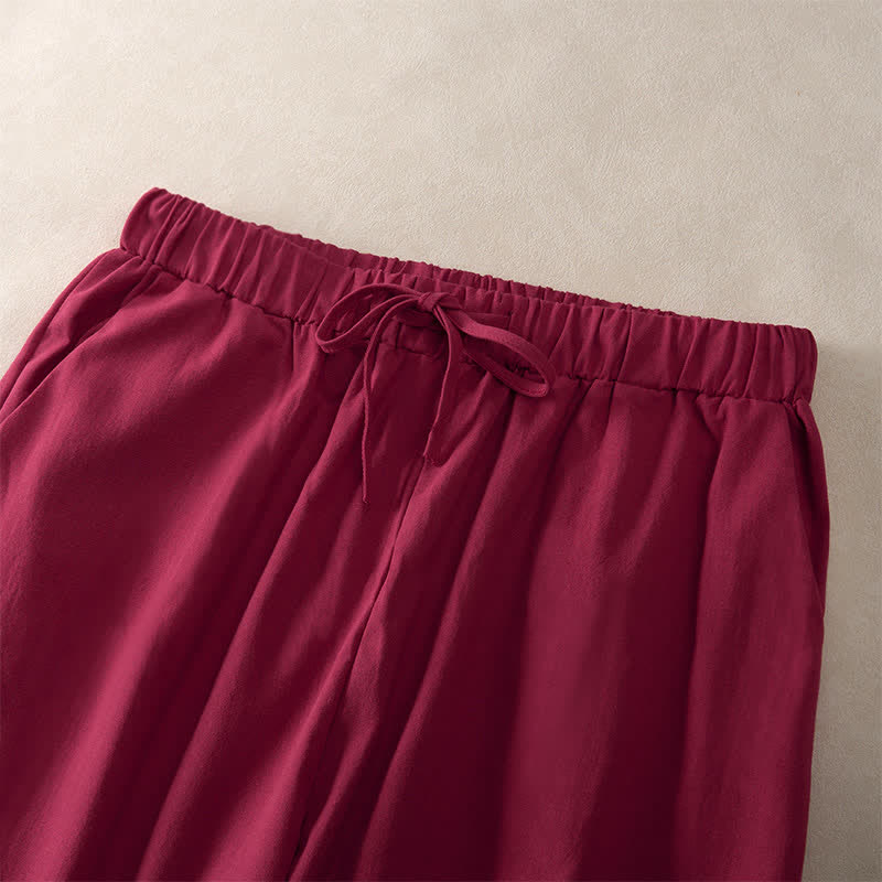 Nimara Ritual Summer Lace-trimmed Hem Solid Color Women's Tapered Pants With Pockets