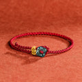 Nimara Ritual Jade Flower Luck Copper Coin Red String Bracelet