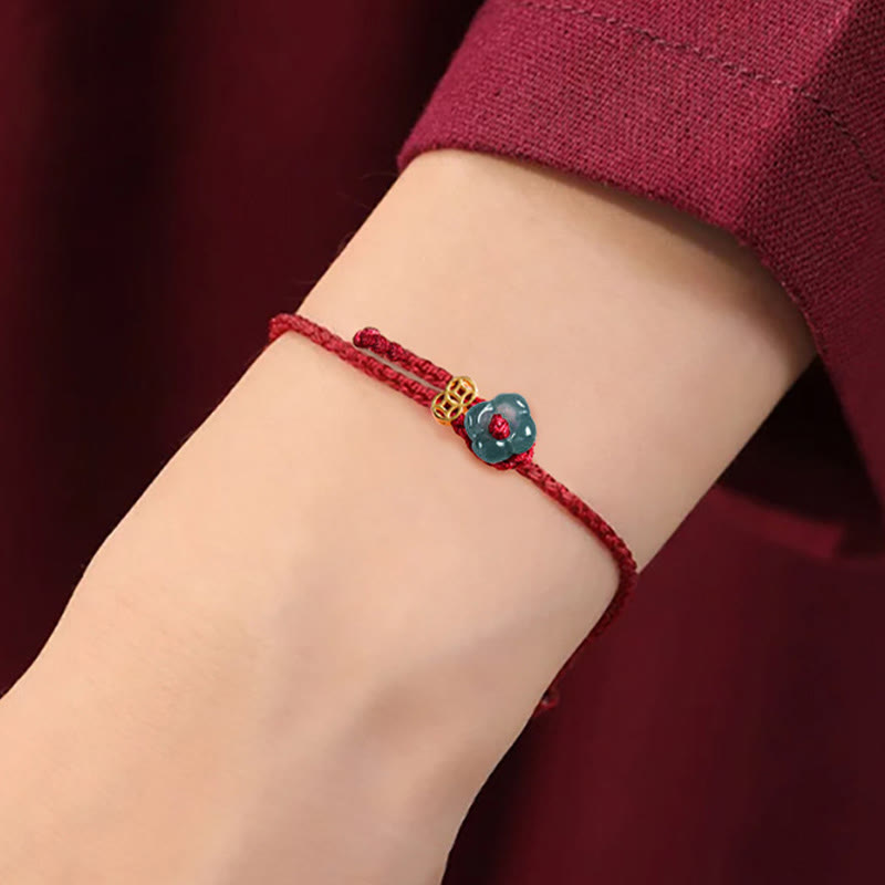 Nimara Ritual Jade Flower Luck Copper Coin Red String Bracelet